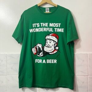It’s The Most Wonderful Time for A Beer Green T-shirt L Santa Christmas Holiday